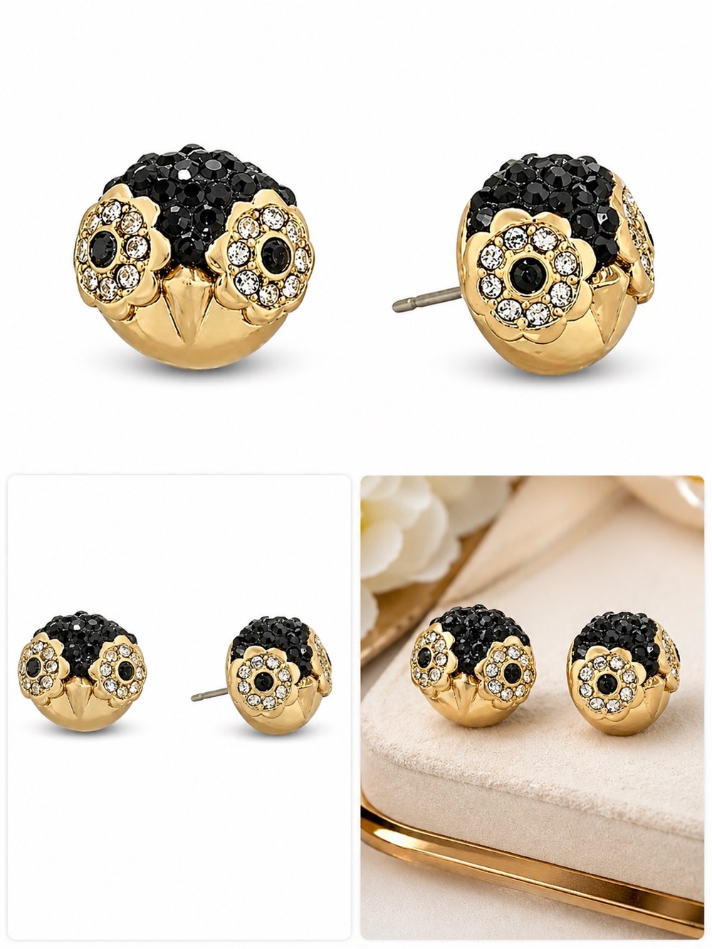 Kate Spade NWT Penguin Stud Earrings Gold Pave Crystal Owl Dashing Beauty - Picture 7 of 11